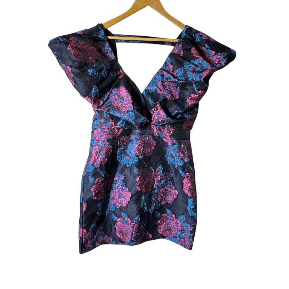 80's Dress Women's Large Floral Cocktail Puff Sleeves Retro Prom Party‎